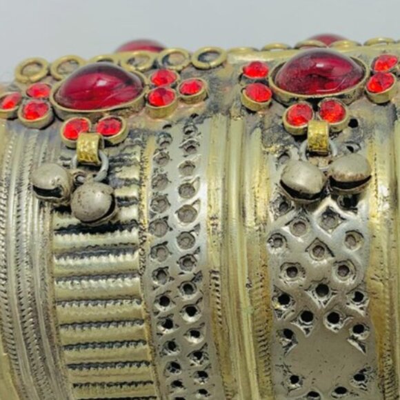 Single Handmade Kuchi Cuff Bracelet: Afghan Red Stone Tribal Jewelry - Picture 8 of 14